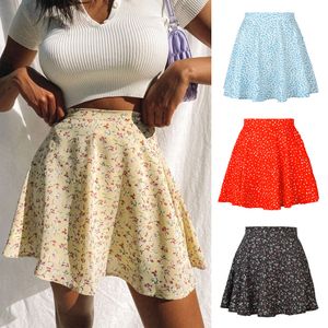 Röcke Sommer Frauen Rock Harajuku Damen Blumen Reißverschluss bedruckt Chiffon hohe Taille Regenschirmrock süß elegant WSL4427 230516