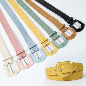 Belts PU Leather Waist Belt Dress Jeans Waistbands Woven Grassmat Pattern Rhomboid Women Resin Alloy Pin Buckle