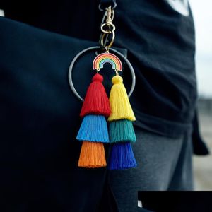 Schlüsselanhänger Regenbogen Quaste Schlüsselanhänger Gold MTI Schicht Ring Tasche hängen für Frauen Modeschmuck Will und Sandy Geschenk 208 U2 Drop Lieferung Otewt