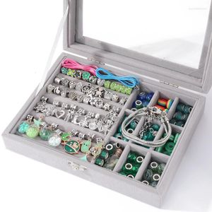 Pulseiras de link que vendem caixa de presente de caixa de cristal flaneta de flaneta vintage DIY Acessórios de metal artesanais menina