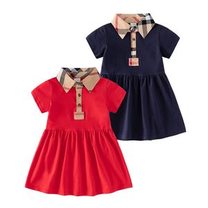 Bambini Ragazza Estate Ragazze Abiti da principessa Neonata Abito a maniche corte Bambini Abito scozzese con colletto rovesciato 3 colori