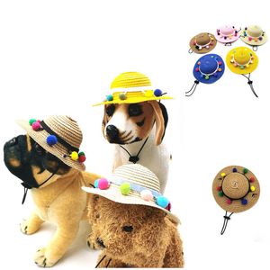 Summer Pet Hat Pies Care Kolorowa kulka Sunshade Hat Pet Straw Hat