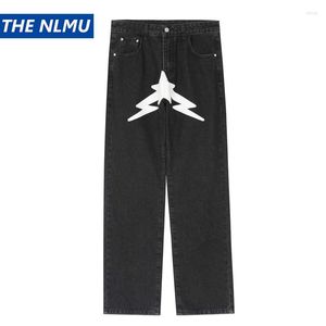 Men's Jeans Funny Men's Streetwear Harajuku Hip Hop Star Printed Fashion Blue Straight Denim Pants