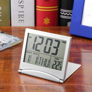 Zegary stołowe biurka składanie LCD cyfrowy budzik ektronowy mini zegar biurko stół oka kalendarz termometr termometr pogodowe Podróż temperatura! AA230522