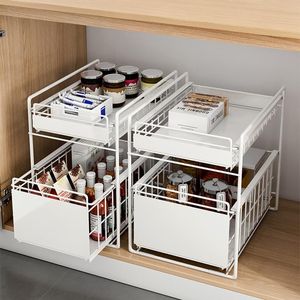 Hooks Rails Scalable Layered Storage Rack Kök Skåp Krydda Bottle Shelf Sink Organizer Desktop Tillbehör Badrum