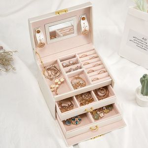 Jewelry Boxes Large PU Leather Jewelry Box Multi-Layer Jewelry Case Organizer Casket For Necklace Rings Earring Jewellery Storage Boxes 230515