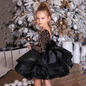 Vestidos de menina vestido de aniversário preto de bebê lantejoula flor fofa para casamentos crianças vestido de baile princesa garotas exuberantes