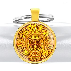 Keychains guldfärg maya civilisation symbol glas kupol hänge nyckel kedja unika män kvinnor ringar smycken gåvor