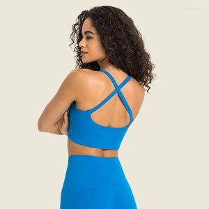 Yoga Outfit Backless Gym Sports Bra V Neck Tank Top Women High Support Fitness Bralette Crossback Push Up Sexy Underwear With Chest Pad