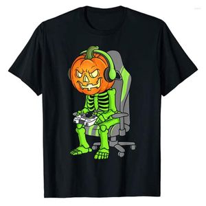 Męskie koszulki gier Halloween szkielet Jack o Lantern Gamer Boys Kid-shirt T-shirt Prezenty gier urocze koszulka graficzna Y2K Tops krótkie rękawa