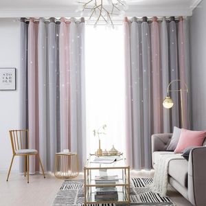 Curtain Useful Light Blocking Window Perforated Ombre Double Layer Star