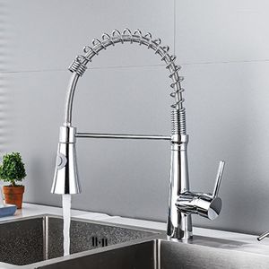 Kitchen Faucets Modern Chrome Brass Single Handle Faucet Spring Pull Dwon 2 Way Water Outlet Sink Mixer Tap AT9268