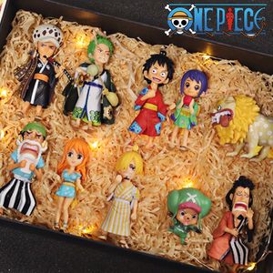 Anime manga 10pcsset anime figürü luffy sanji nami zoro helikopter frank robin pvc aksiyon figürü model çocuk bebek hediye oyuncakları 230515