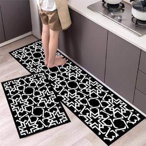 Tapetes simples preto geométrico geométrico listrado não deslizamento tapete de cozinha caseiro decoração de decoração de entrada de capacho absorvente no banheiro tapete do corredor