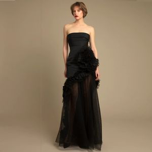 Partykleider Trägerloses schwarzes Abendkleid für Damen, durchsichtig, elegante formelle Kleider für Frauen, Blumen, Abschlussball, weiches, immer hübsches Kleid 230515