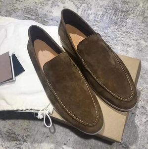 Lüks Tasarımcı Erkekler Sıradan Ayakkabı LP LOAFERS Düz Düşük Üst Süet İnek Deri Loropiana Moccasins Yaz Yürüyüş Konforu Loafer Kauçuk Üzerinde KUTU İLE