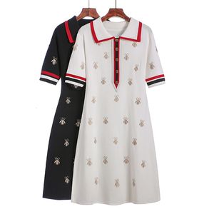 Casual Dresses Spring Summer Knit Cartoon Embroidered Polo Dress Woman Plus Size Black Casual Kneelength raka klänningar Kvinna 230515