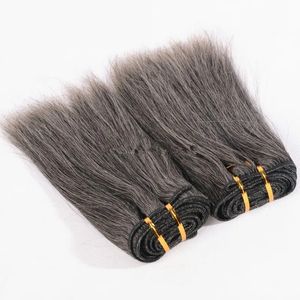 Brasilianisches glattes graues Yaki-Haarbündel, gefärbt, 51#, für schwarze Remy-Echthaarverlängerungen, 100 g/Bündel, Salz und Pfeffer, silbergraue natürliche Highlights, heiß zu verkaufen