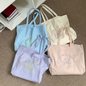 イブニングバッグTas Bahu Kanvas Wanita Sulaman Huruf Tangan Tote Kasual Travel Anak Perempuan Pelajar Kapasitas Besar Belanja Ramah Lingkungan 230516