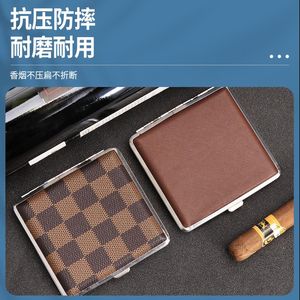 Smoking Pipes Metal cigarette case, leather iron clip cigarette case, 20 pack, men's portable high-end anti pressure cigarette storage box