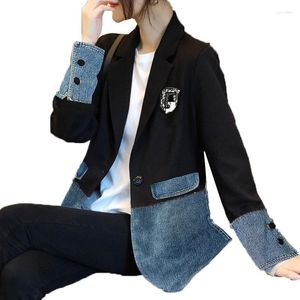 Giacche da donna Giacca da donna in denim con cuciture 2023 Primavera Autunno Fshion Cappotto Casual Donna Chic Capispalla Top Blazer da donna