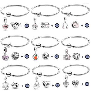 Charm Bracelets Silver Plating I Love Mom&Heart-shaped Pendant Beads For MOM Women DIY Brand Jewelry Droppshiping