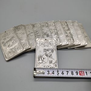 Altes chinesisches Zwölf-Sternzeichen-Hahn-tibetisches Silberbarren-Thanka-Amulett-Abzeichen