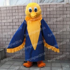 Traje de mascote de coruja azul de Halloween personagem personagem de anime de anime de desenhos animados Xmas, roupa de festa ao ar livre unissex, roupas de festa