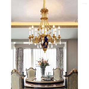 Pendant Lamps Chandelier Ceramic Living Room Court High-End Villa Duplex Building Hall Copper Luxury