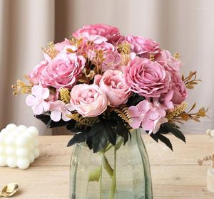 Dekorativa blommor Rose Pion Fake Silk Flower Liten Bouquet Home Party Spring Wedding Diy Decoration