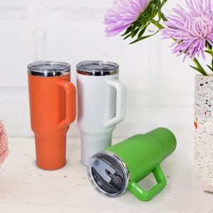 New!!Four Generations 40oz Double Wall Stainless Steel Tumblers Inner Steel And Outer Plastic With Plastic Straws Coffee Travel Mugs B0048