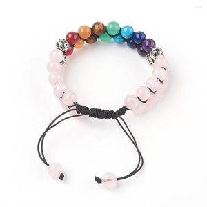 Strand 3st Chakra Natural Stone Charm Lava Rock Rose Quartzs Bead Armband för män Kvinnor flätade armband Justerbara smycken Pulseira