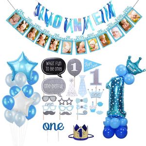 Party Decoration 1st First Birthday Boy Balloons Set Foil Number Balloon Banner Baby Decorations Kids My 1 One Year