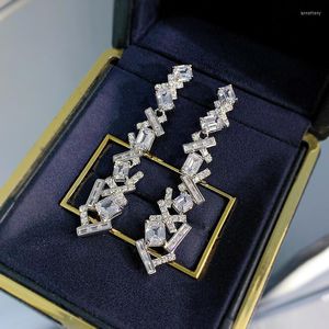 Orecchini pendenti Irregolari Orecchini in vero argento sterling 925 Gioielli con diamanti Fidanzamento Matrimonio Goccia per le donne Regalo nuziale