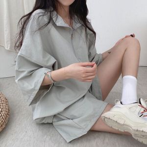 Women's Two Piece Pants Short Sleeve Shorts Women's Two-piece Summer Fashion Casual Sportswear Loose POLO Neck Stitching Zipper Korean Version 230515