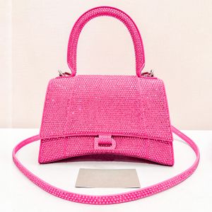 Vrouwen Ingelegde strass diamant Tassen tote clutch crossbody met schouderriem Luxe Echt leer Designer handtas mode dame glinsteren zandloper kleine tas