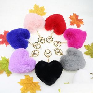 Key Rings Imitation Rex Rabbit Hair Fluffy Pompom Ball Fashion Metal Chain Love Heart Shaped Bag Pendants 2 1Ll J2B Drop Delivery Jew Otcqn