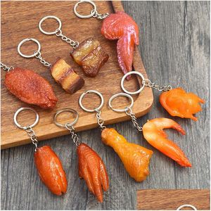Key Rings Simation Food Chain Pvc Fake Braised Pork Trotter Roasted Chicken Pendant Artificial Creative Foods Keyring 1288 B3 Drop D Otbaz
