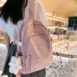 Backpack Feminino Feminino Pink College Backpack School Bag Girl Travel Book Laptop Backpack Fashion Ladies Trendy Color Student Bag 230516