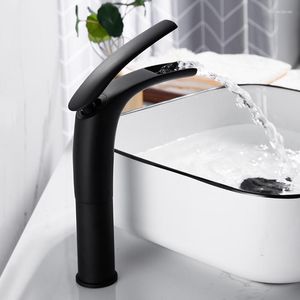 Rubinetti per lavabo da bagno Rubinetto per lavabo Vernice nera Cascata Monoforo Miscelatore per acqua fredda Rubinetto per lavaggio in rame