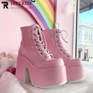 Buty 2023 Platforma hak tinggi tryb punk keren sepatu goth wanita kualitas hitam ukuran besar 43 bot MEWAH KASUAL TALI SILANG 230516