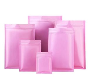 Matte Pink Aluminum Foil Bag Self Seal Grip Seal Tear Notch Flat Pouches for Food Snack Tea Bean Storage Pouches