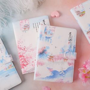 Creative Chinese Style Cute Notebook Pu Magnetic Buckle Color Page Student Manual Ledger Notepad Diary Book