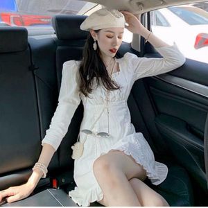 Casual Dresses Pure Cotton Korean Version Fashion Thin Elegant White Dress High Quality Ruffled Three-quarter Sleeve Women's Summer