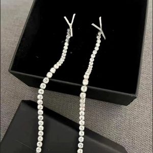 Simple Elegant Letters Silver Dropped Earring Inlaid Diamond Chain Tassel Dangle Earrings For Women High Grade Chandelier Ear Studs