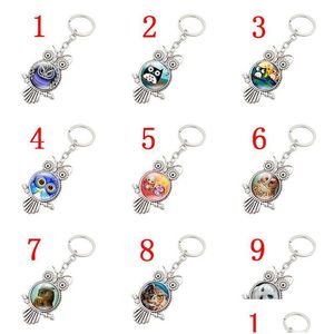 Anéis -chave Melhor presente Retro Owl Time Gemstone Metal Keychain Glass Kr149 Keychains Mix Order 20 peças muito ok yas 168 w2 Drop Delive Ot3kg