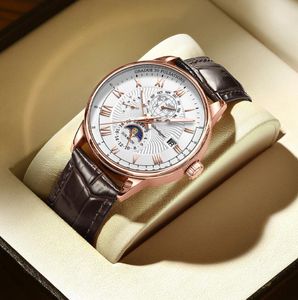 Mode herrklockor Top Brand Luxury Military Quartz Watch Man Premium Leather Waterproof Sport Chronograph Watch Men Clock