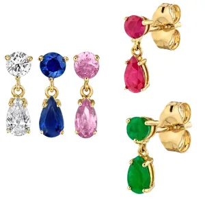 Dangle Earrings & Chandelier 925 Sterling Silver Gold Plated Colorful Geometric Round Tear Drop Cubic Zirconia CZ Earring