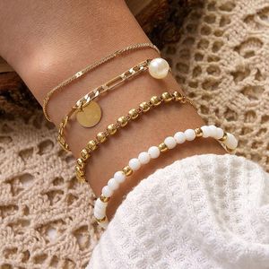 Charm Bracelets 4Pcs/Set Bohemia Pearl Seed Beaded Bracelet Set For Women Simple Geometric Sequins Metal Alloy Bangles Jewelry 10097