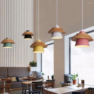 Pendant Lamps Nordic Modern Wood Ceiling Light Macaron Chandelier Lamp Fixture Indoor Kitchen Living Room Hanging Lighting E27